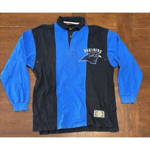 Vtg Carolina Panther Henley Shirt Mens Medium Black Mirage Rugby 90s